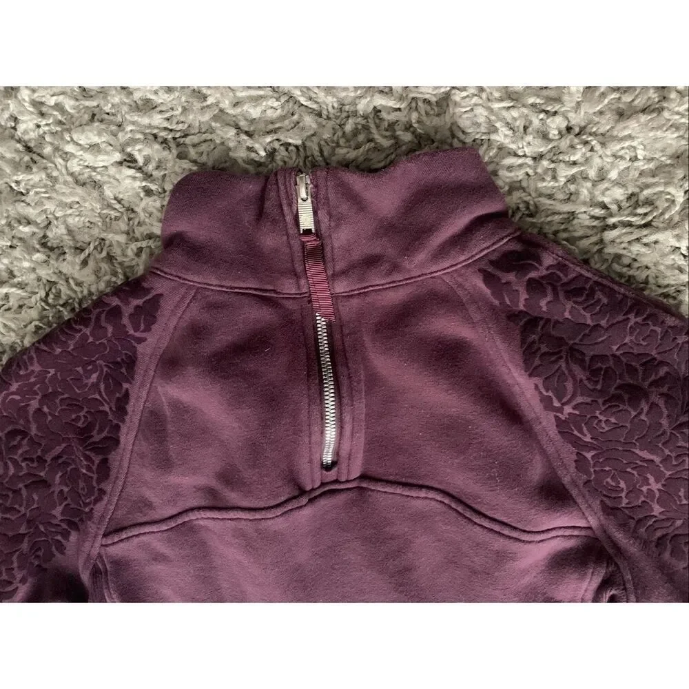 Lululemon Floral velvet Flock MAROON  Pullover Mock SWEATSHIRT sz 8